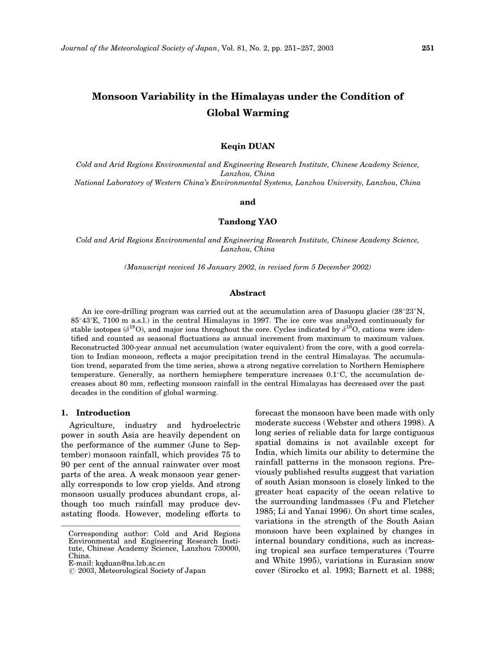 Monsoon Variability in the Himalayas Under the Condition of Global Warming