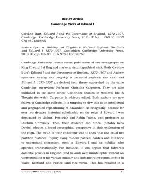 Review Article Cambridge Views of Edward I Caroline Burt, Edward I