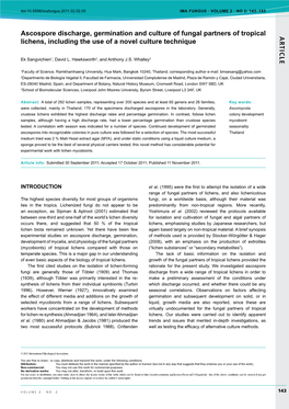 AR TICLE Ascospore Discharge, Germination and Culture of Fungal