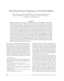 The Clinical Picture of Depression in Preschool Children