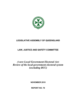 A New Local Government Electoral Act: Review of the Local Government Electoral System (Excluding BCC)