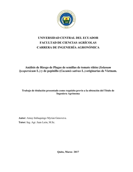 Universidad Central Del Ecuador Facultad De Ciencias Agrícolas Carrera De Ingeniería Agronómica