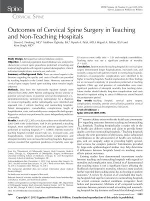 Outcomes of Cervical Spine Surgery in Teaching and Non-Teaching Hospitals Steven J