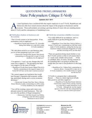 State Policymakers Critique E-Verify: Quotations from Lawmakers | PAGE 2 of 3