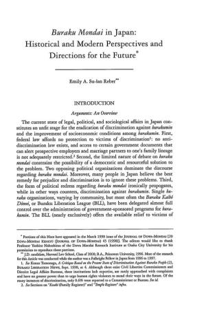 Buraku Mondai in Japan: Historical and Modern Perspectives and Directions for the Future*