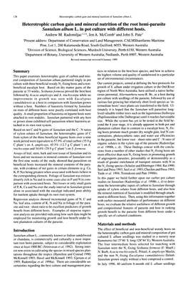 Heterotrophic Carbon Gain and Mineral Nutrition of the Root Hemi-Parasite Santalum Album L