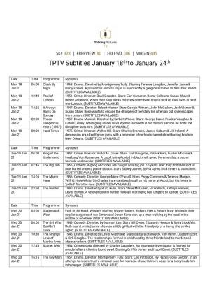TPTV Subtitles January 18Th to January 24Th