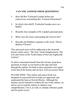 1. How Did Rav Yechezkel Landau Defuse the Controversy Surrounding Rav Yonasan Eibeschuetz?