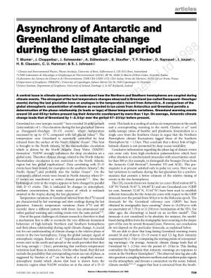 Asynchrony of Antarctic and Greenland Climate Change During the Last Glacial Period 8 T