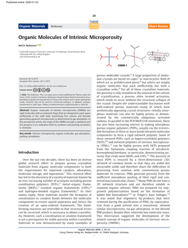 Organic Molecules of Intrinsic Microporosity
