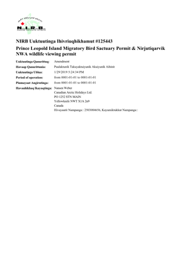 NIRB Uuktuutinga Ihivriuqhikhamut #125443 Prince Leopold Island Migratory Bird Sactuary Permit & Nirjutiqarvik NWA Wildlife Viewing Permit