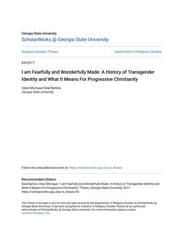 I Am Fearfully and Wonderfully Made: a History of Transgender Identity and What It Means for Progressive Christianity