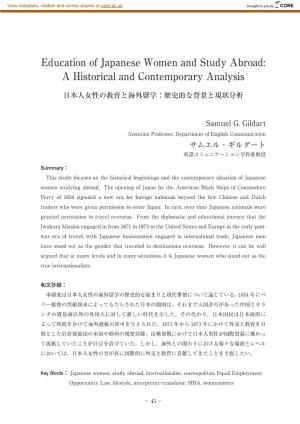 Education of Japanese Women and Study Abroad: a Historical and Contemporary Analysis