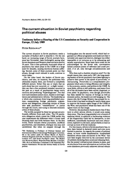 The Current Situation Insoviet Psychiatry Regarding Political Abuses