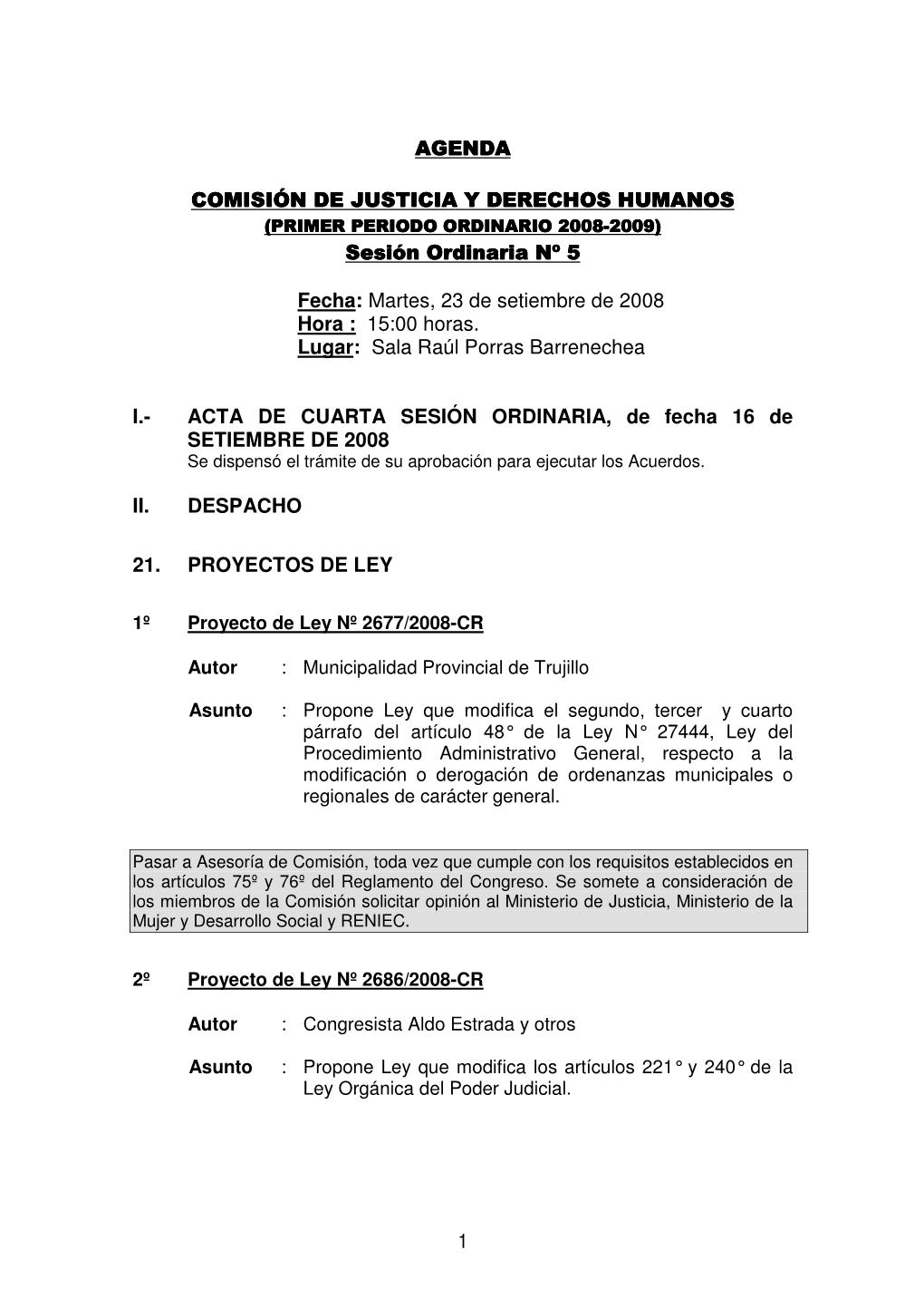 1 Agenda Com Isión De Justicia Y Derechos Hum Anos Com