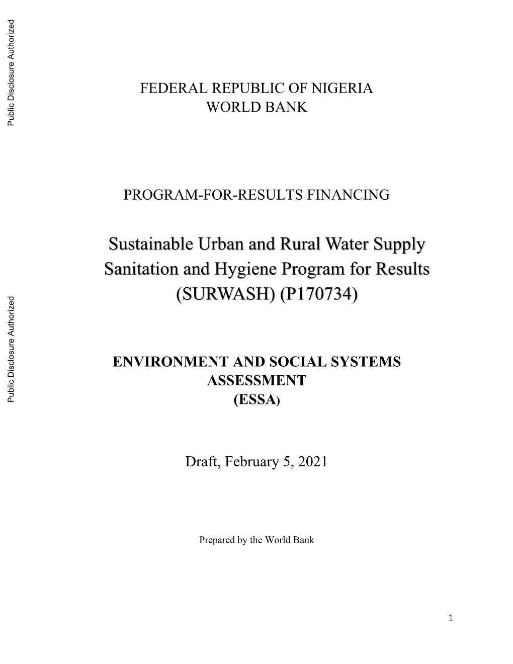 Sustainable Urban and Rural Water Supply Sanitation and Hygiene