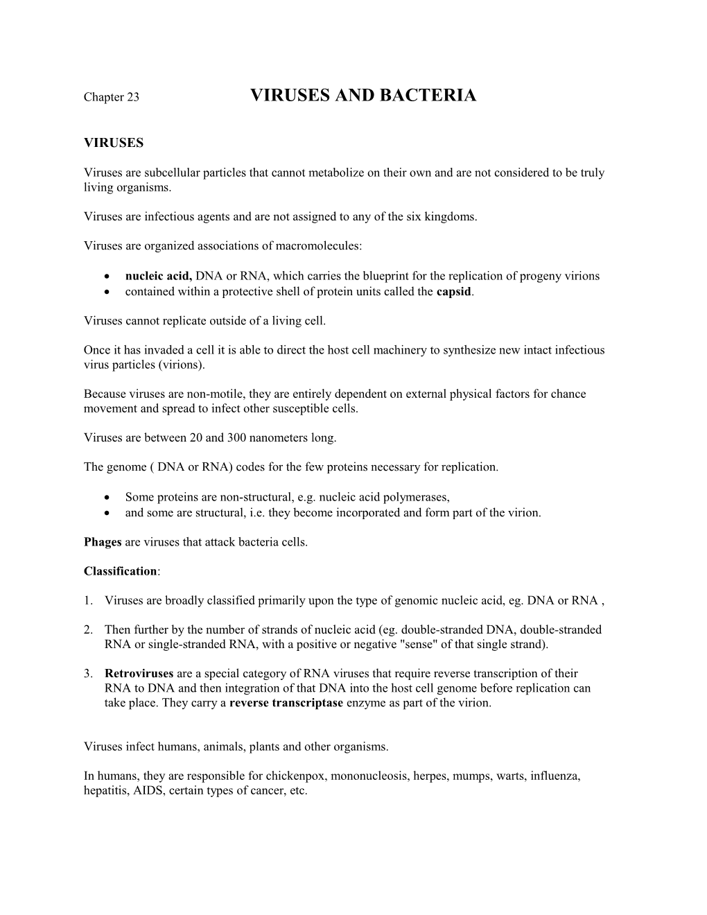 Chapter 23 VIRUSES and BACTERIA