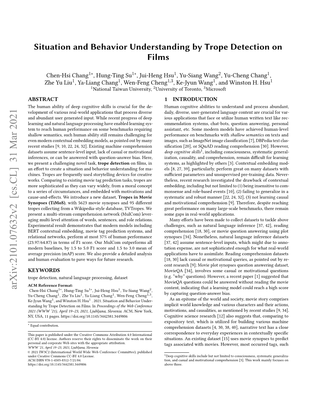 Situation and Behavior Understanding by Trope Detection on Films