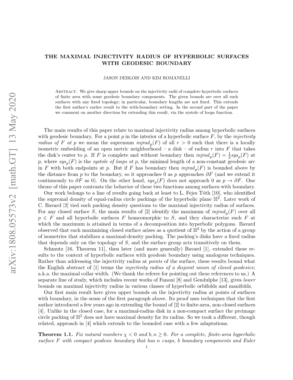 Arxiv:1808.05573V2 [Math.GT] 13 May 2020 A.K.A