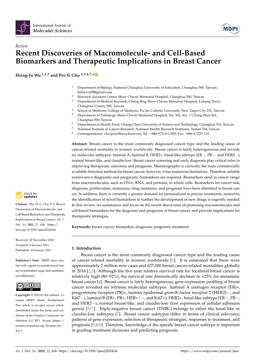 Recent Discoveries of Macromolecule- and Cell-Based Biomarkers and Therapeutic Implications in Breast Cancer