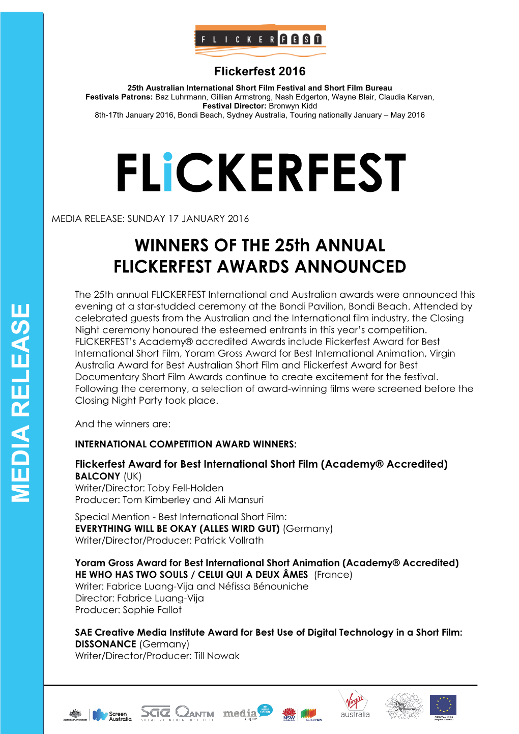 Flickerfest 2016 Award Announcements