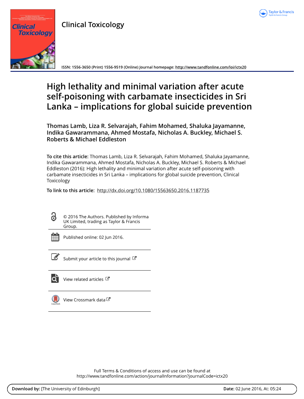 High Lethality and Minimal Variation After Acute Self-Poisoning with Carbamate Insecticides in Sri Lanka – Implications for Global Suicide Prevention