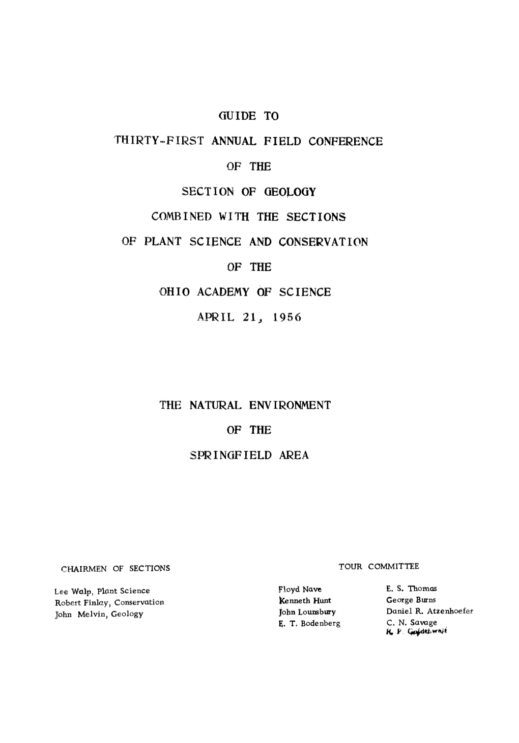 Guide to Thirty-First Annual Field Conference of the Section of Geology Combined with the Sections of Plant Science and Conservation of the Ohio Academy of Science