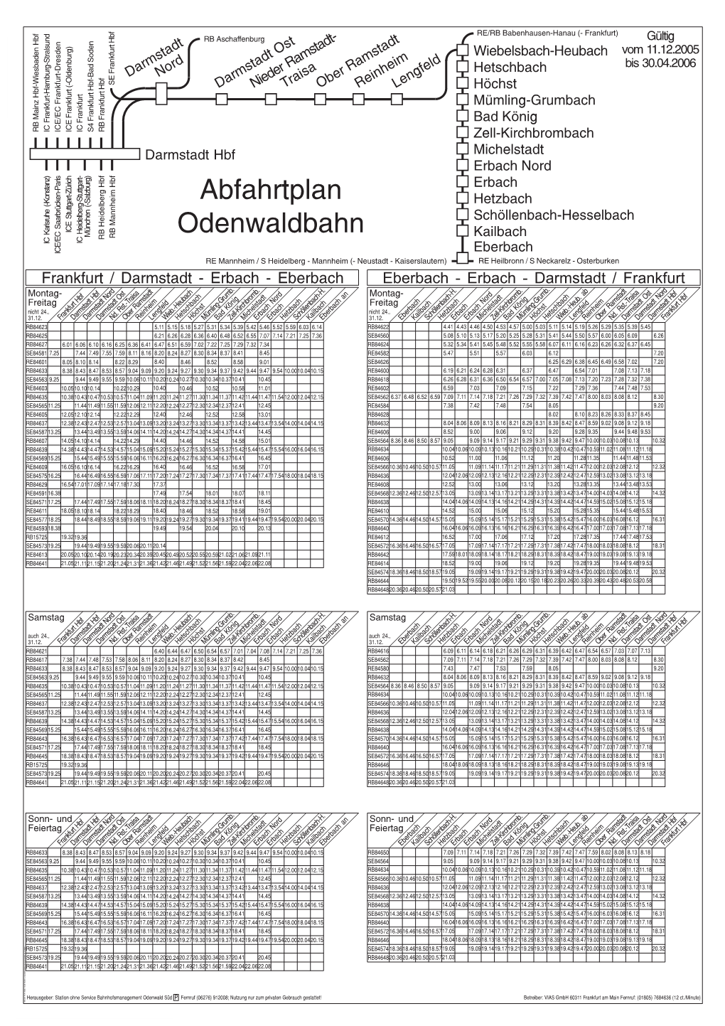 Abfahrtplan Odenwaldbahn