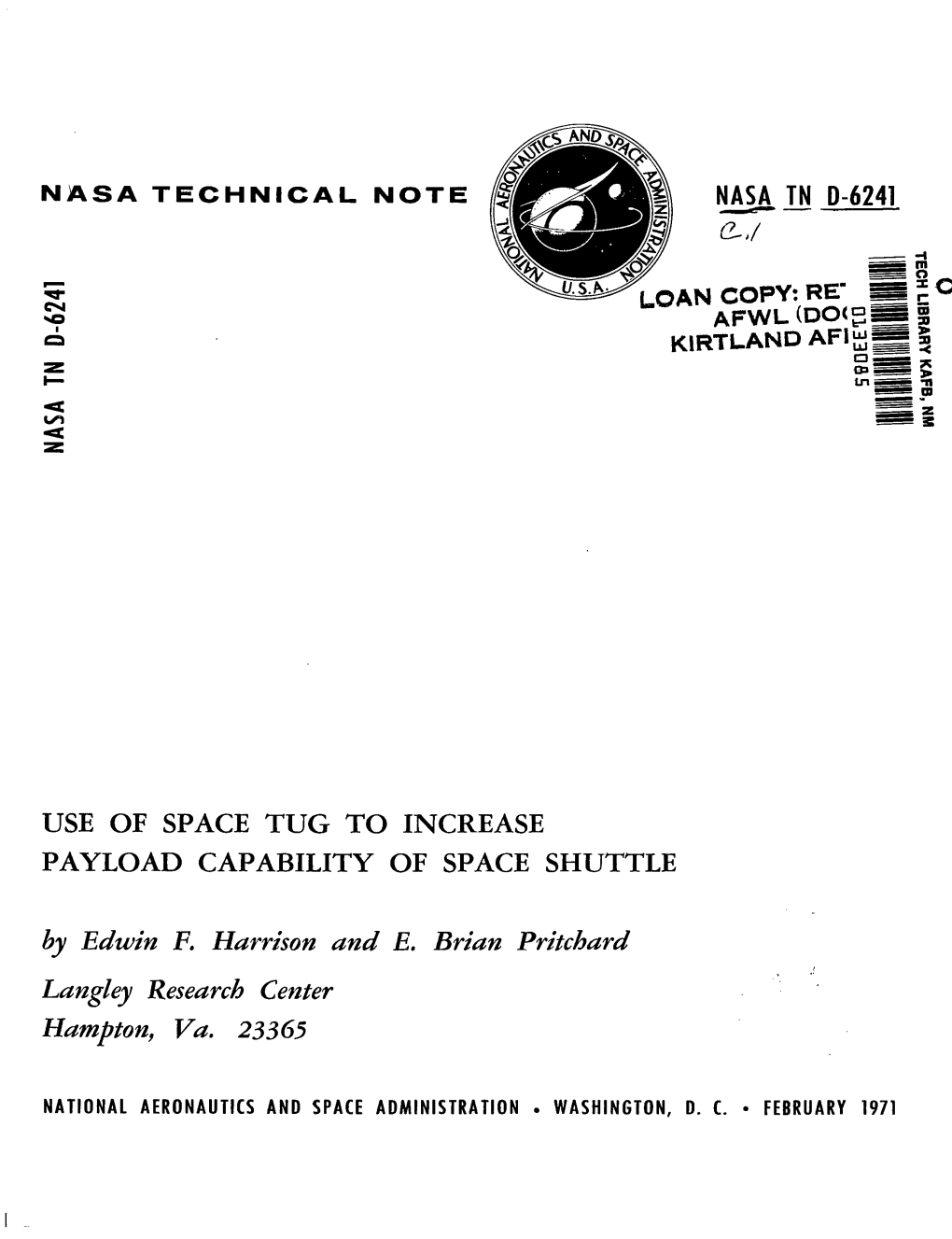 USE of SPACE TUG to INCREASE PAYLOAD CAPABILITY of SPACE SHUTTLE by Edwin F