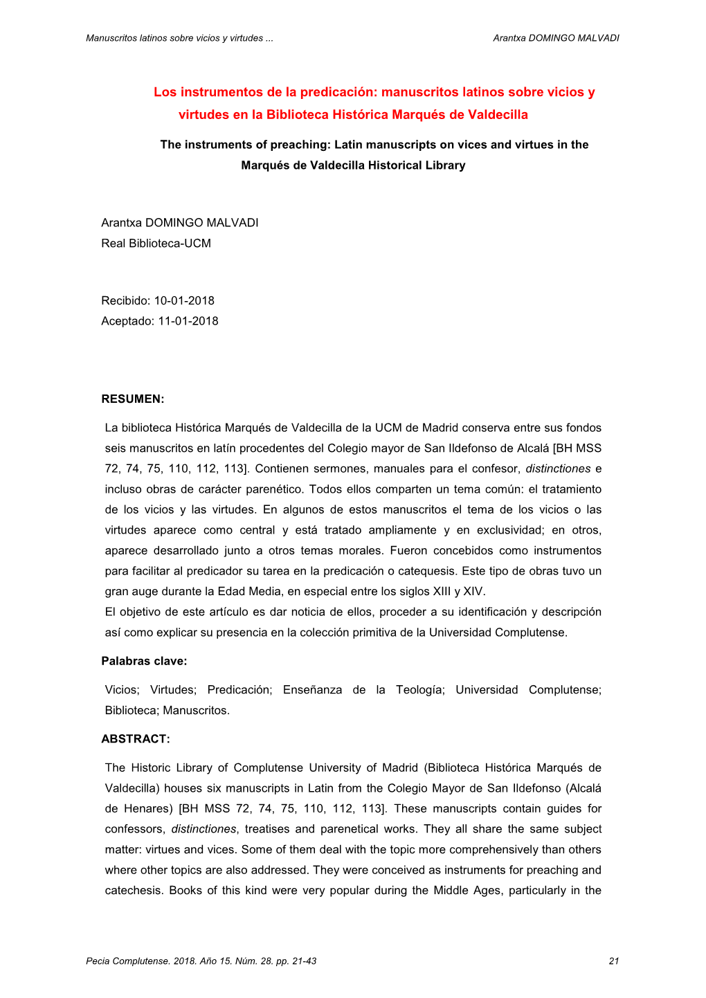 Manuscritos Latinos Sobre Vicios Y Virtudes En La Biblioteca Histórica Marqués De Valdecilla