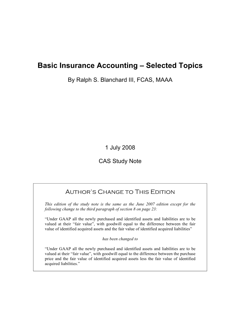 Basic Insurance Accounting—Selected Topics