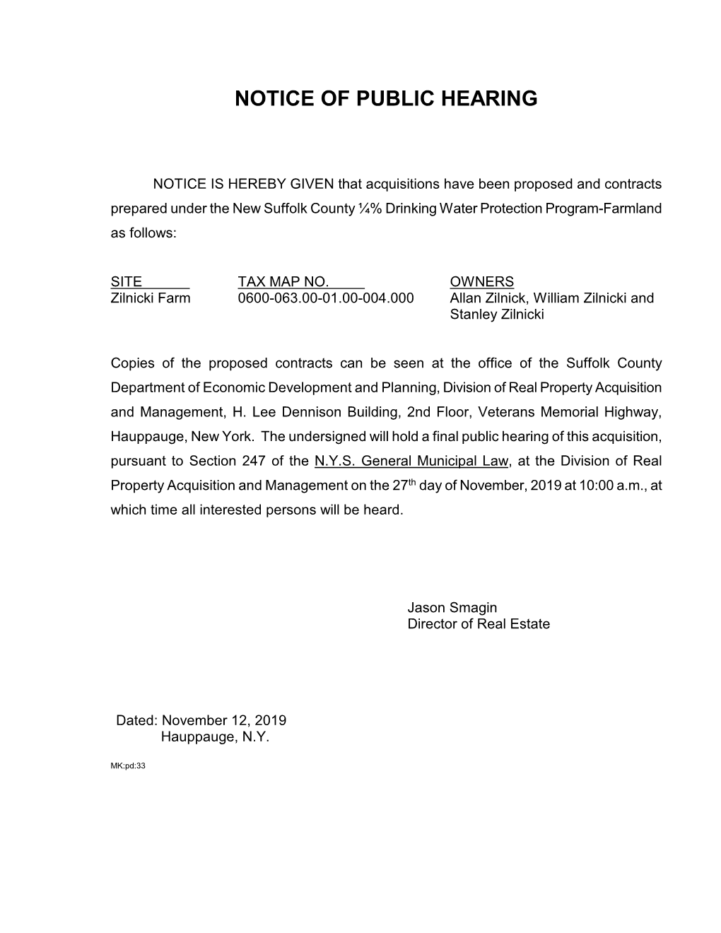 Notice of Public Hearing