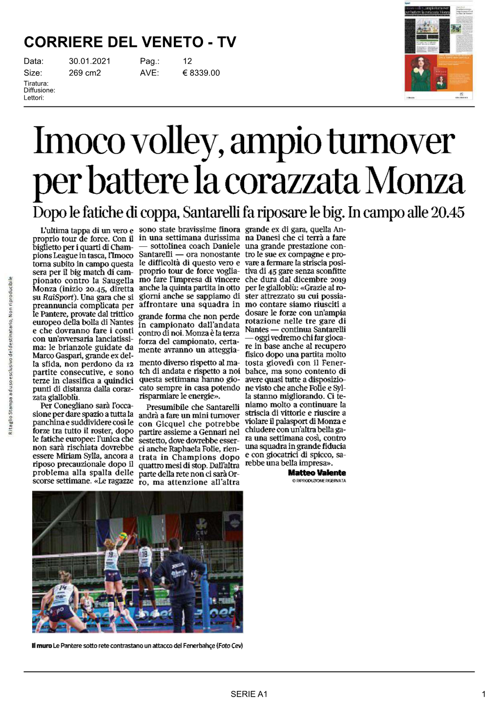 Imoco Volley,Ampio Turnover Per Battere La Corazzata Monza Dopo Le Fatiche Di Coppa, Santarelli Fa Riposare Le Big