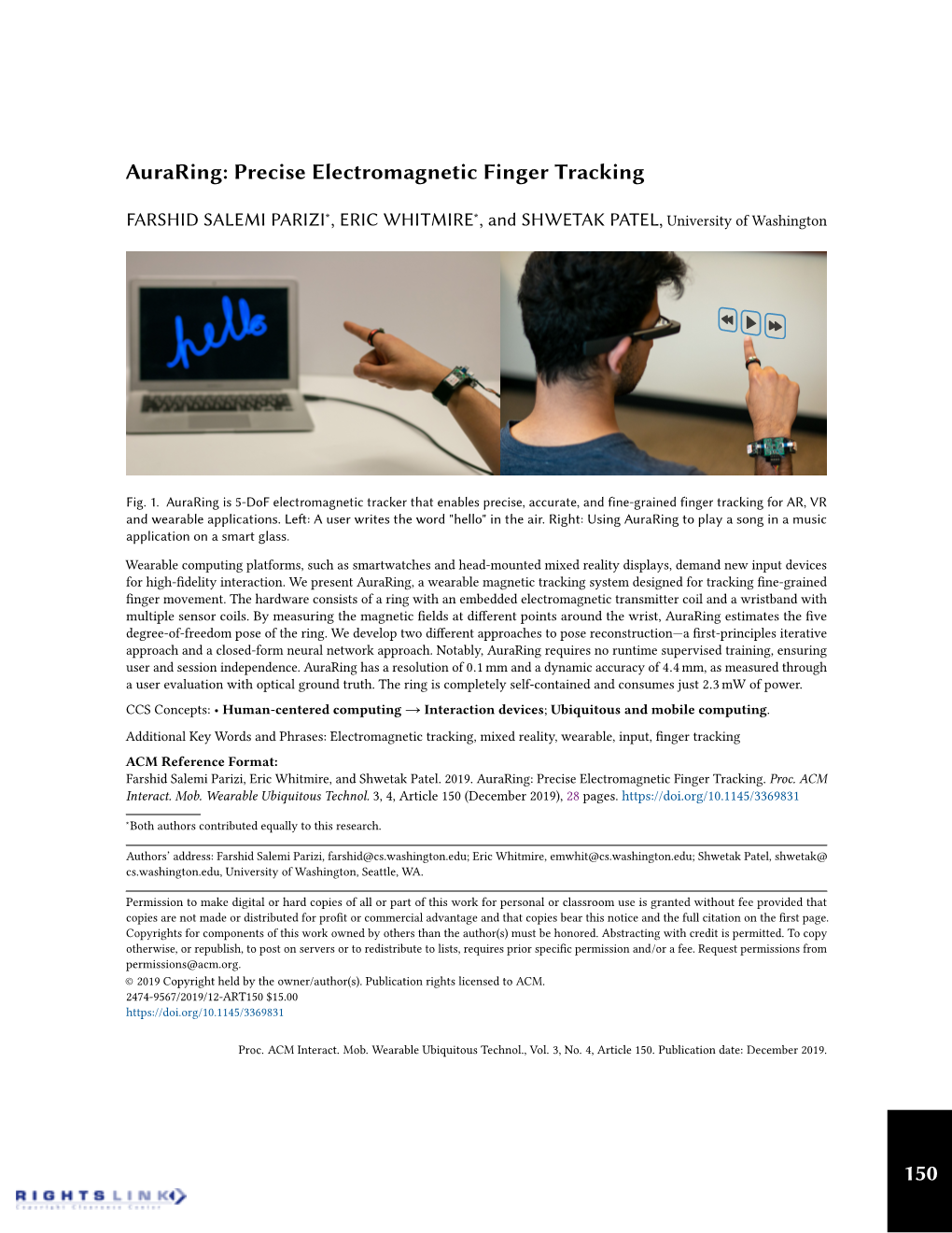 Auraring: Precise Electromagnetic Finger Tracking