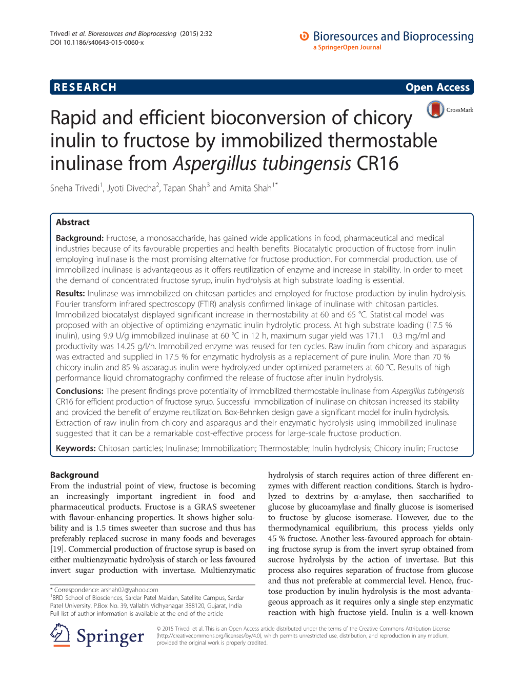 Rapid and Efficient Bioconversion of Chicory Inulin to Fructose By