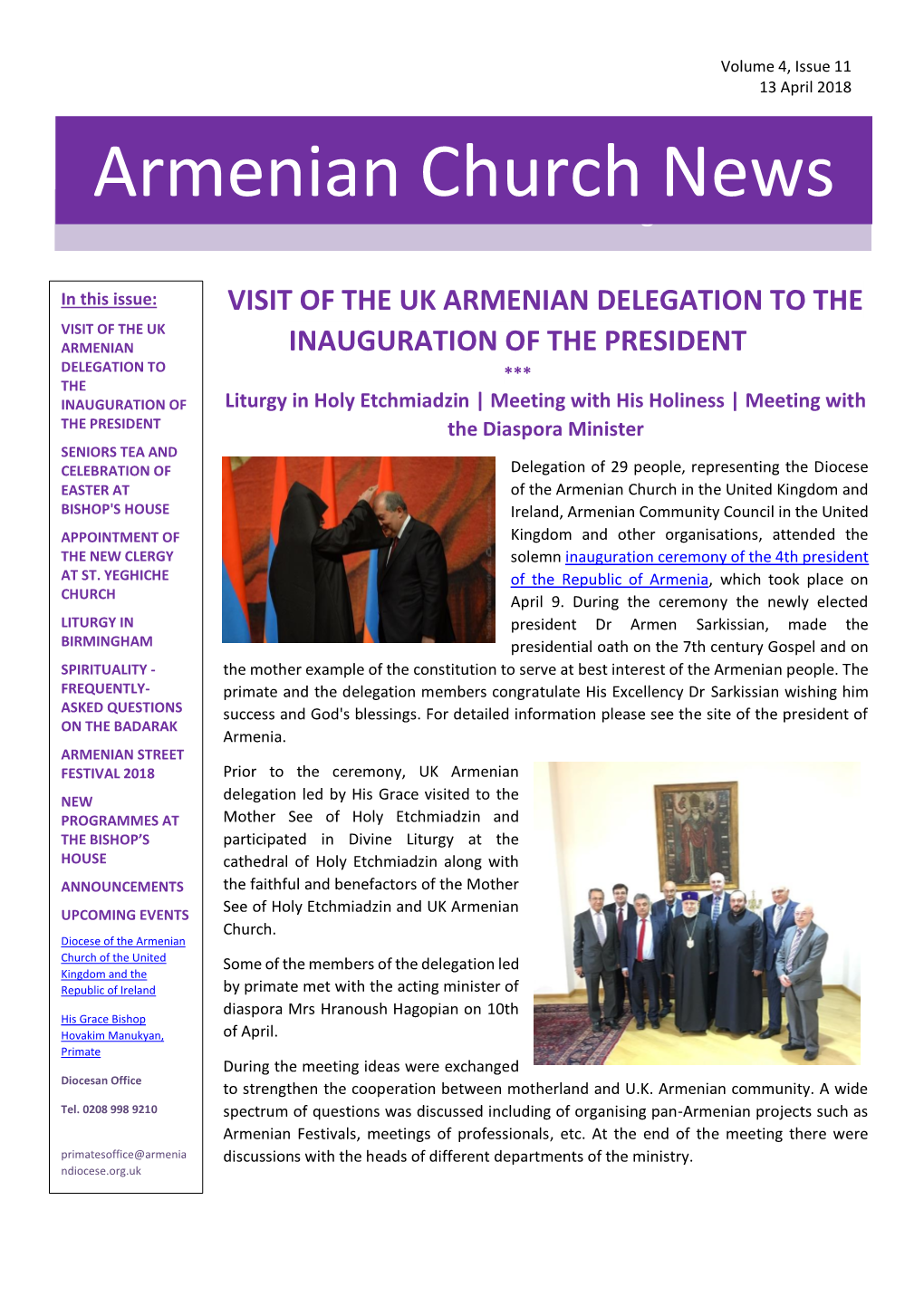 Armenian Church News Hurch News
