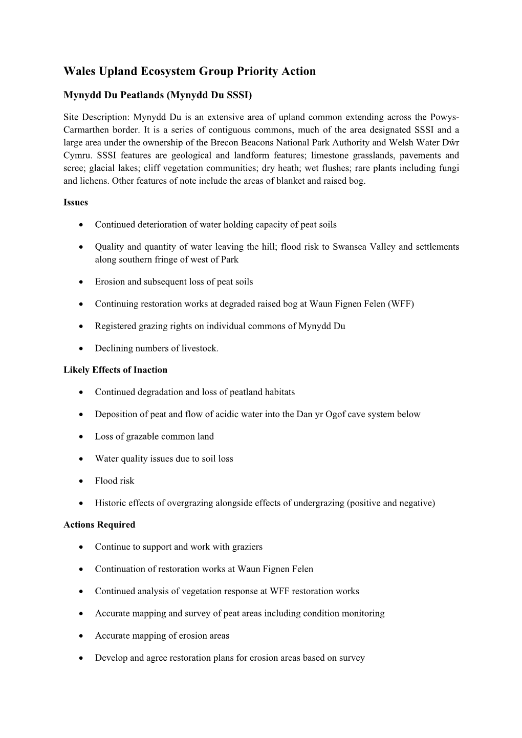 Mynydd Du Peat Restoration Priority Habitat Synopsis