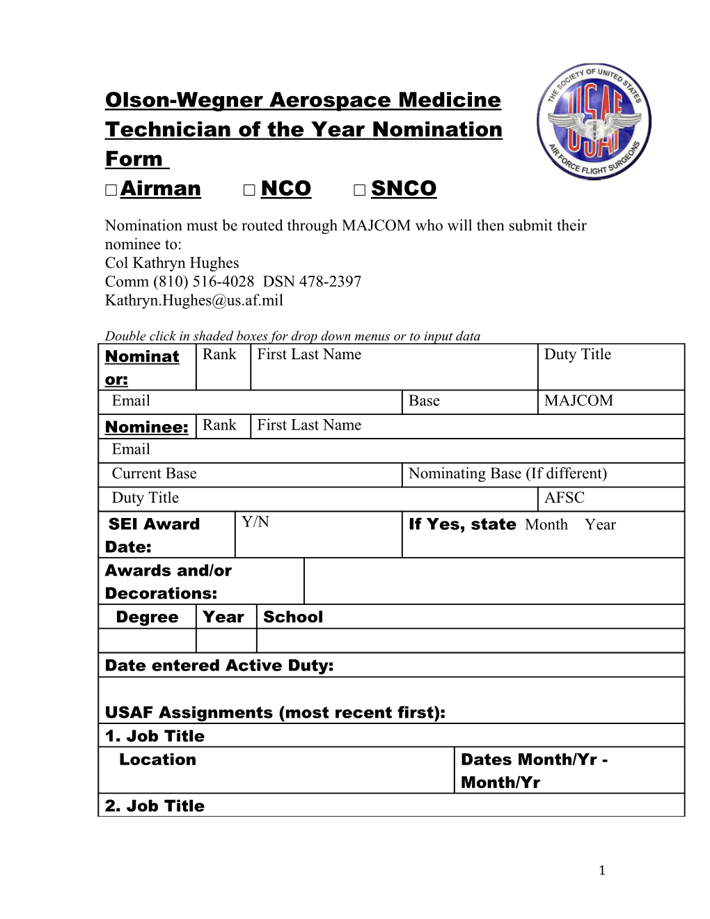 Malcom G. Grown Flight Surgeon of the Year Nomination Form