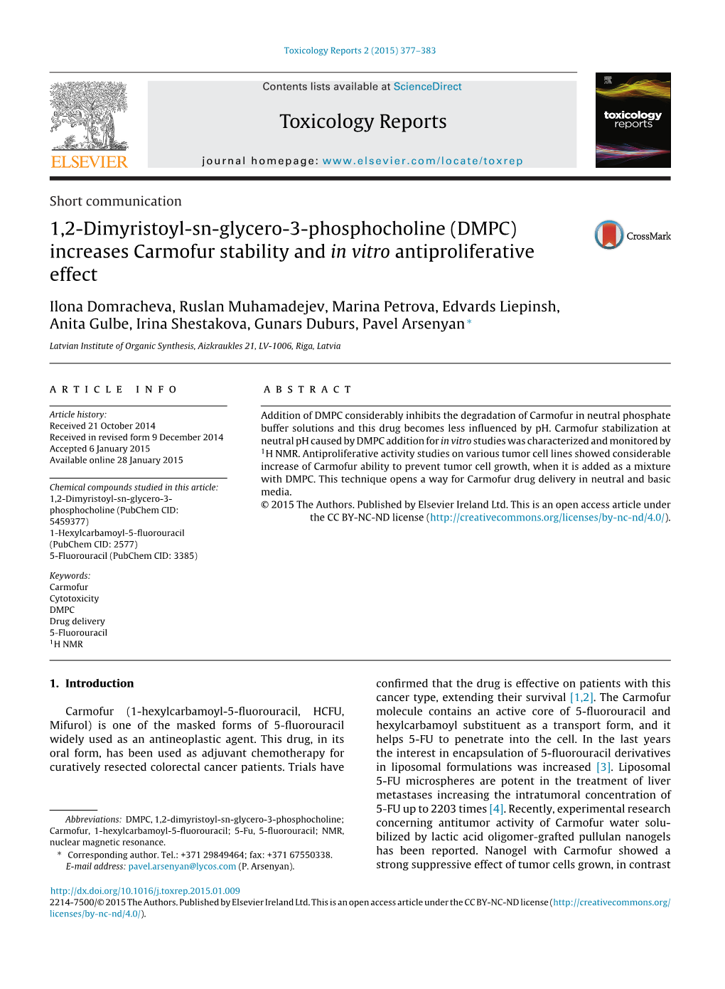 Increases Carmofur Stability and in Vitro Antiproliferative Effect