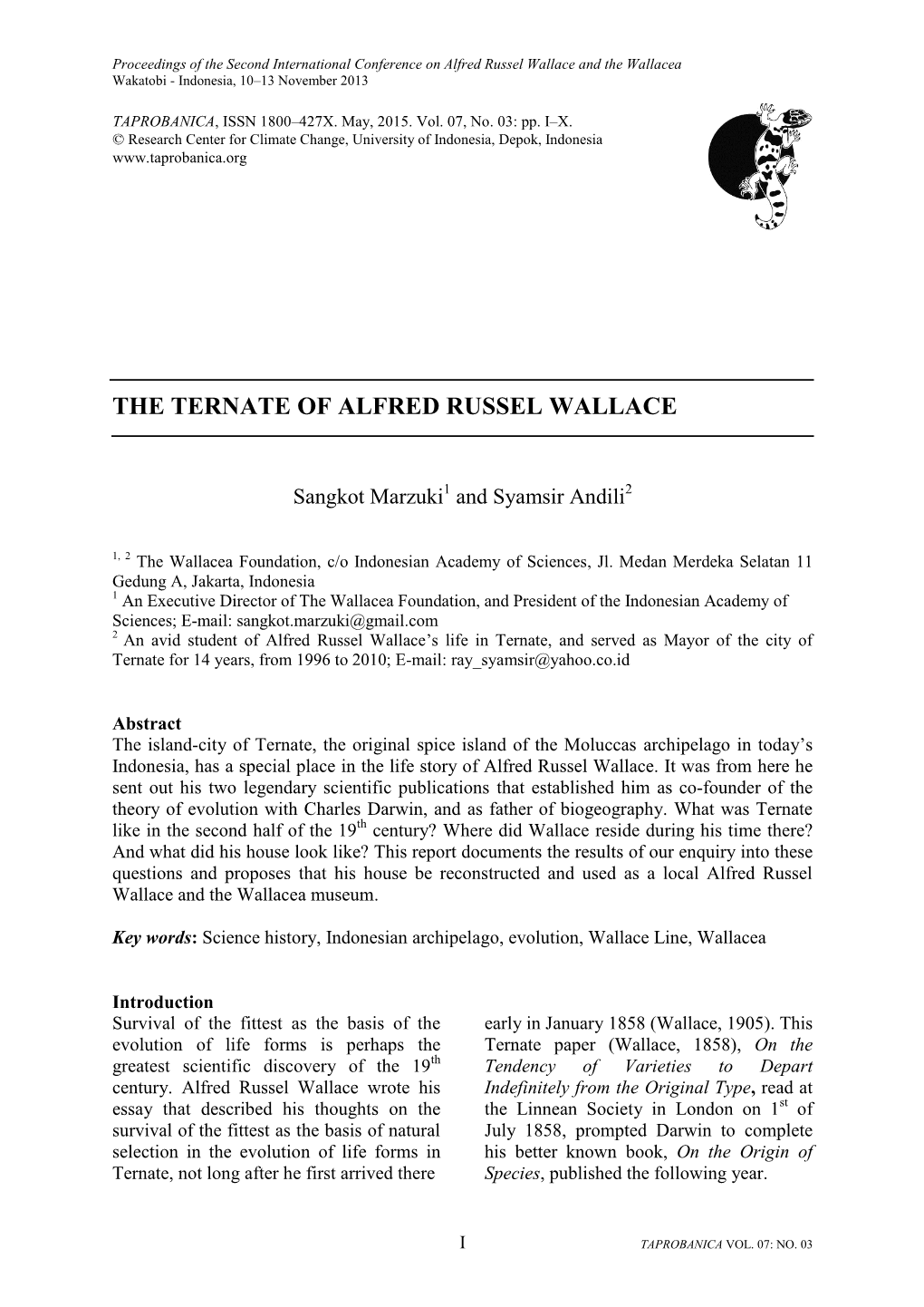 The Ternate of Alfred Russel Wallace