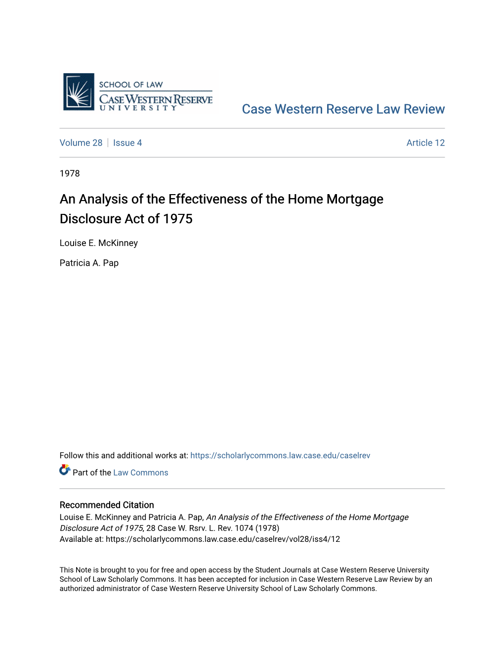 An Analysis of the Effectiveness of the Home Mortgage Disclosure Act of 1975