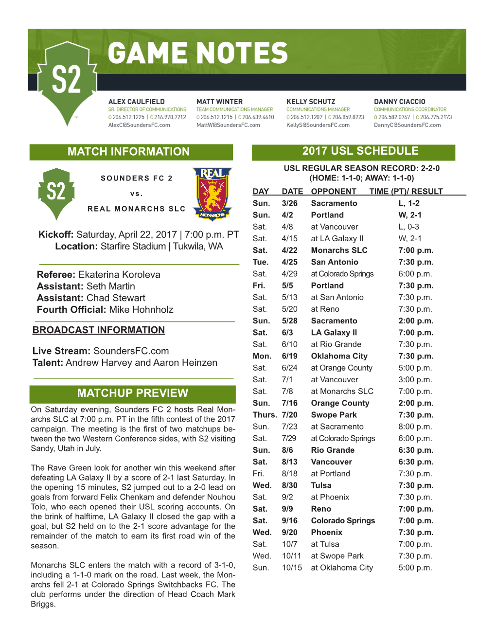 Matchup Preview Match Information 2017 Usl