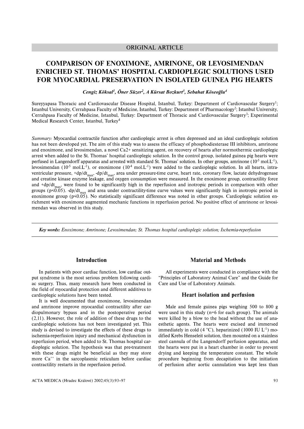 Comparison of Enoximone, Amrinone, Or Levosimendan Enriched St