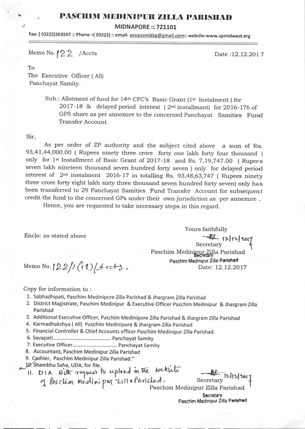 El Fits Caw, We( Rut -01 K Secretary Paschim Medinipur Zilla Parishad Secretary Paschim Medinipur Zilla Perished PASCHIM MEDINIPORE ZILLA PARISHAD