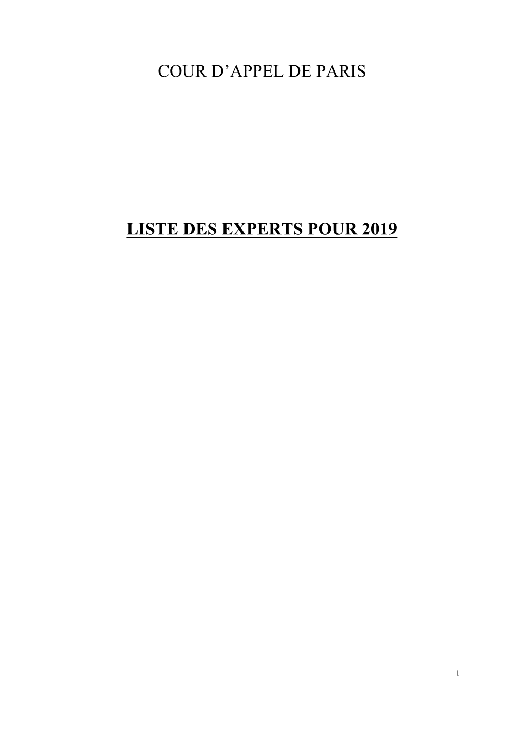 Cour D'appel De Paris Liste Des Experts Pour 2019