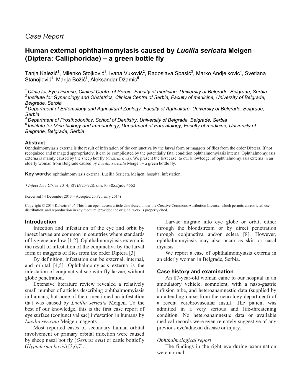 Human External Ophthalmomyiasis Caused by Lucilia Sericata Meigen (Diptera: Calliphoridae) – a Green Bottle Fly