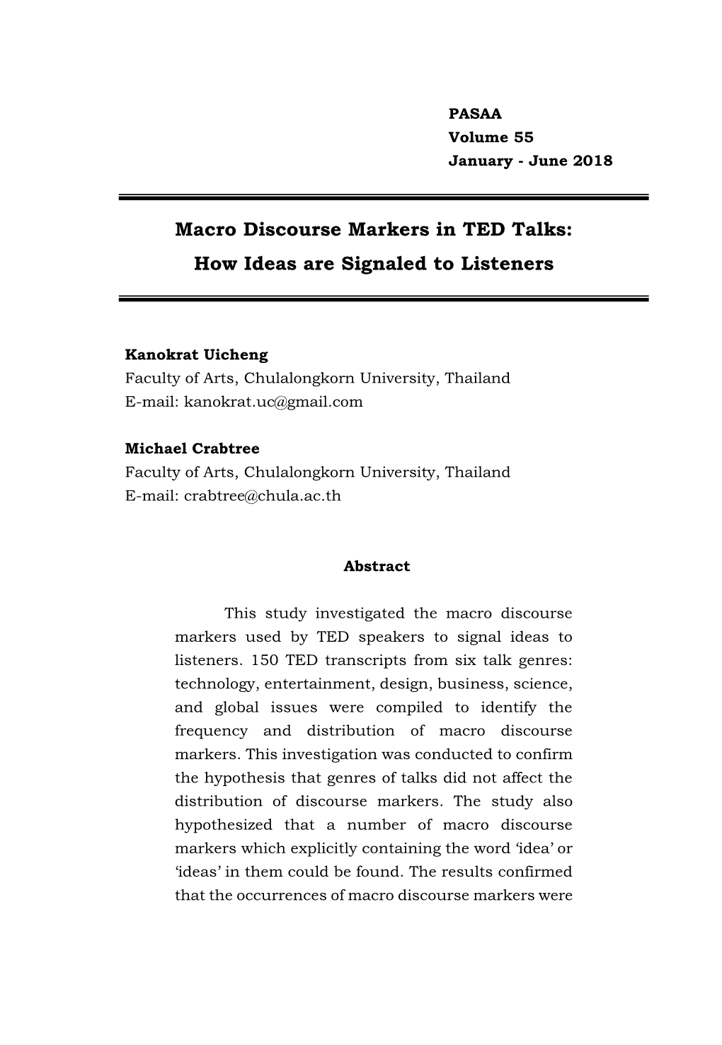 Macro Discourse Markers in TED Talks