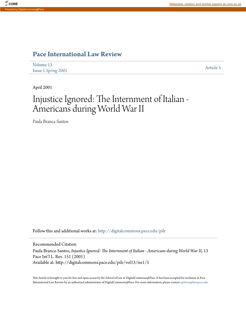 The Internment of Italian - Americans During World War II, 13 Pace Int'l L