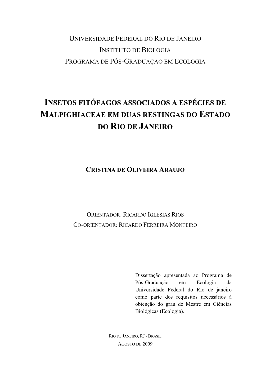 Insetos Fitófagos Associados a Espécies De Malpighiaceae Em Duas Restingas Do Estado Do Rio De Janeiro