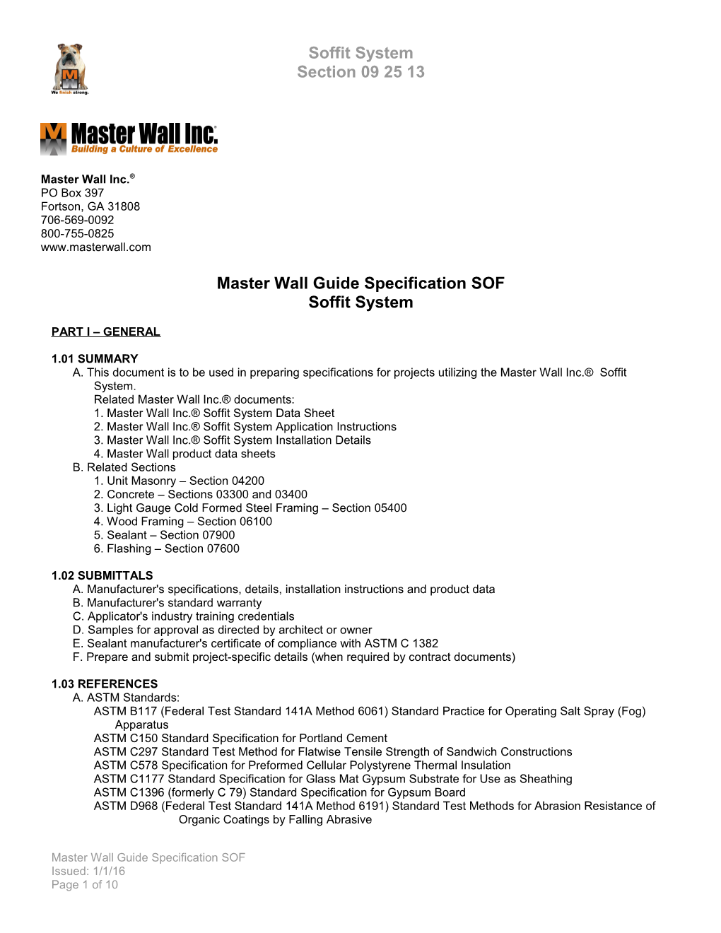 Master Wall Guide Specification SOF